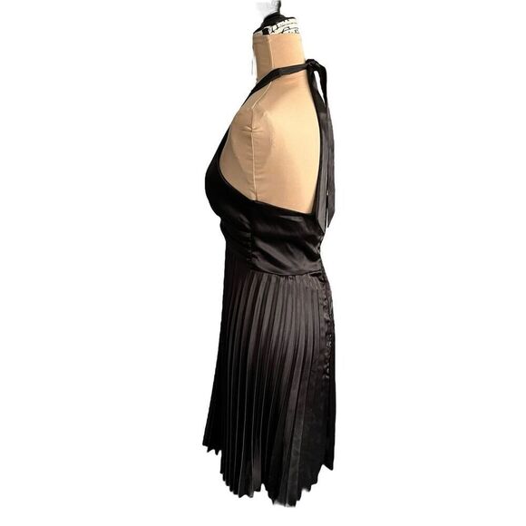 Jimmy Lee Women’s M Pleated Halter Dress with Rhinestone Buckle Black - Picture 3 of 7